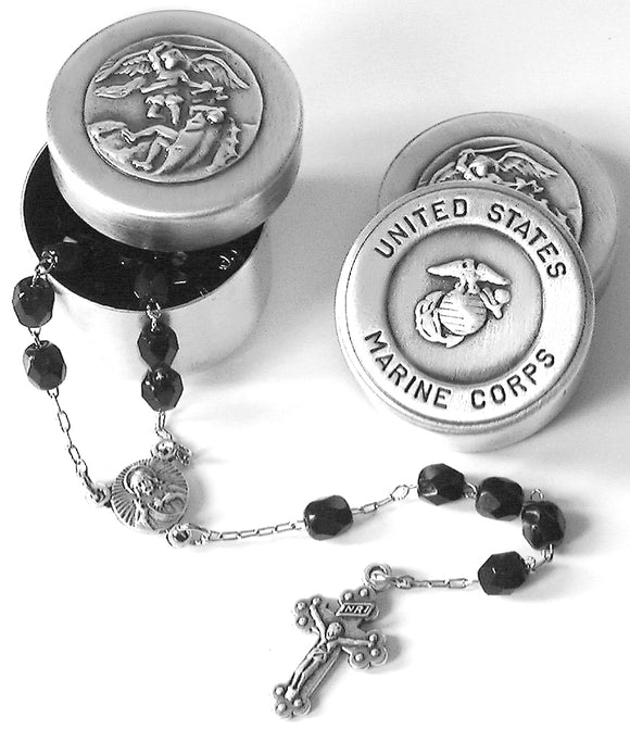 UNITED STATES MARINE CORPS Rosary Box with Rosary Beads